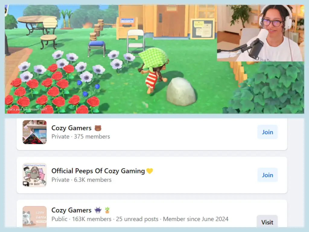 Cozy K on Twitch and Cozy Groups on Facebook